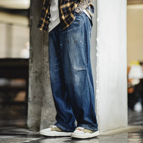Premium Retro Splash Denim Jeans – Men's Straight Fit
